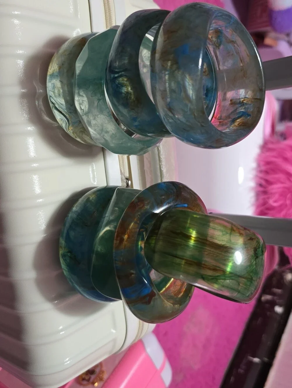 Marbled Resin Bangle Bracelet Stack - Blue & Green Tones